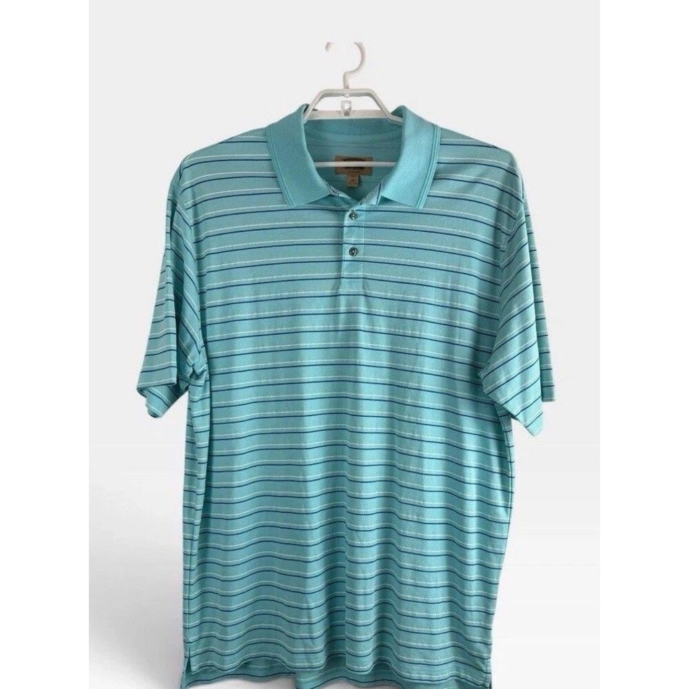 Foundry Mens Polo Shirt Size 2XLT Blue Short Sleeve Striped Tall Quick Dri